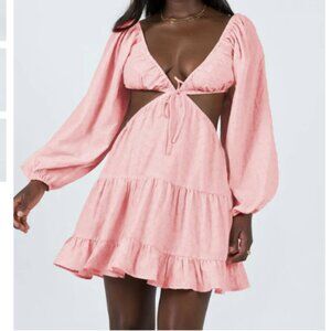 Pink Cutout Long Sleeve Mini Dress